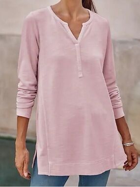 J. Jill pink organic cotton woven henley tunic top